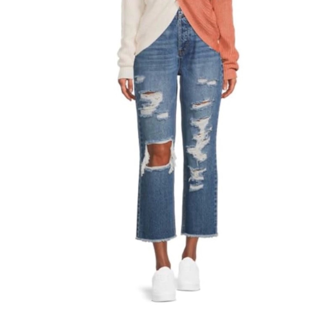 Vanilla Star Jeans Juniors sz 13 High Rise Blue Denim 90s BoyFriend Distress NWT